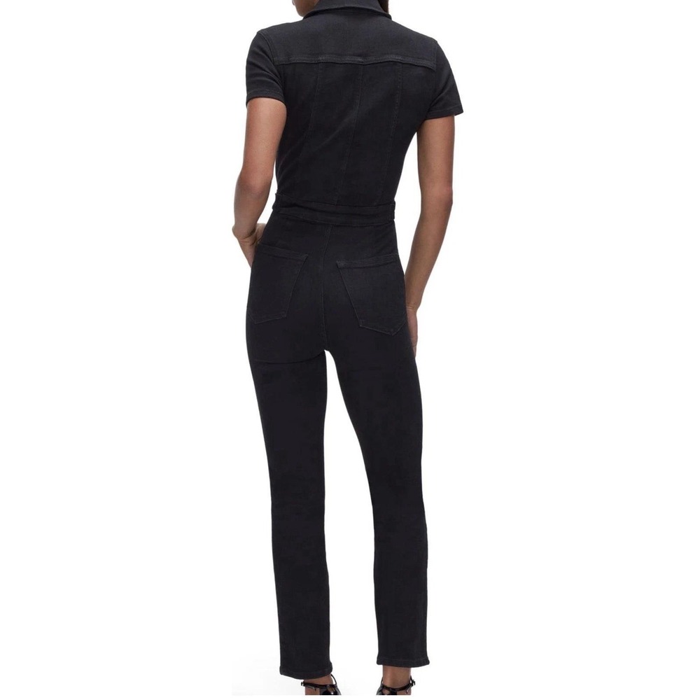Good American Fit For Success Jumpsuit Black Denim Short Sleeve Romper New - Picture 3 of 12